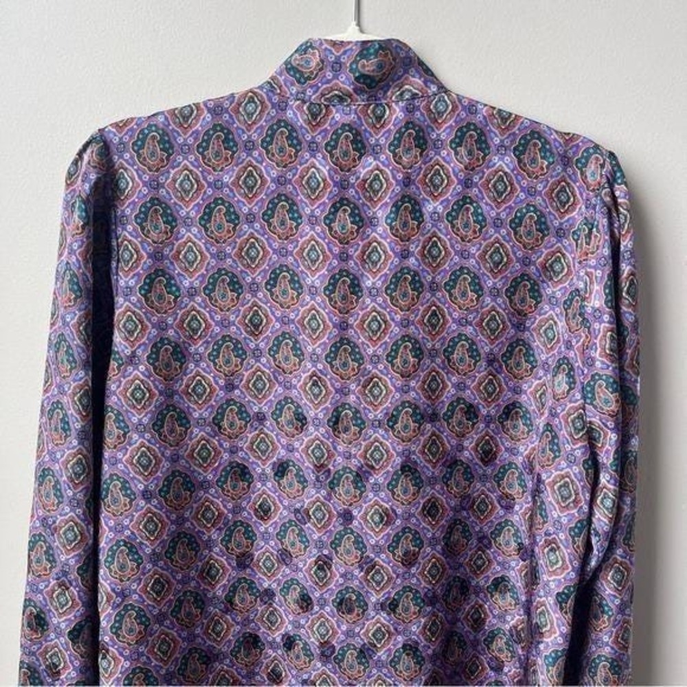 Vintage Blouse Women's Large Lavender Purple Paisley Mod Retro Office Secretary - Picture 8 of 12